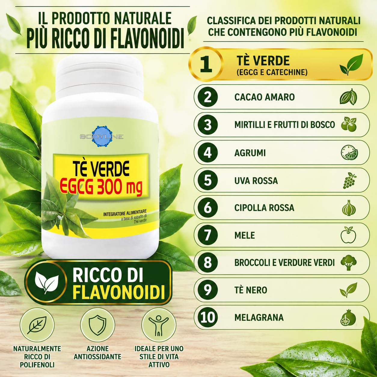 Tè Verde EGCG 90% – Alta Concentrazione 300mg per Capsula – Integrine – Ricco di Flavonoidi e Catechine – Elevata Purezza – Alta Concentrazione di Flavonoidi Naturali