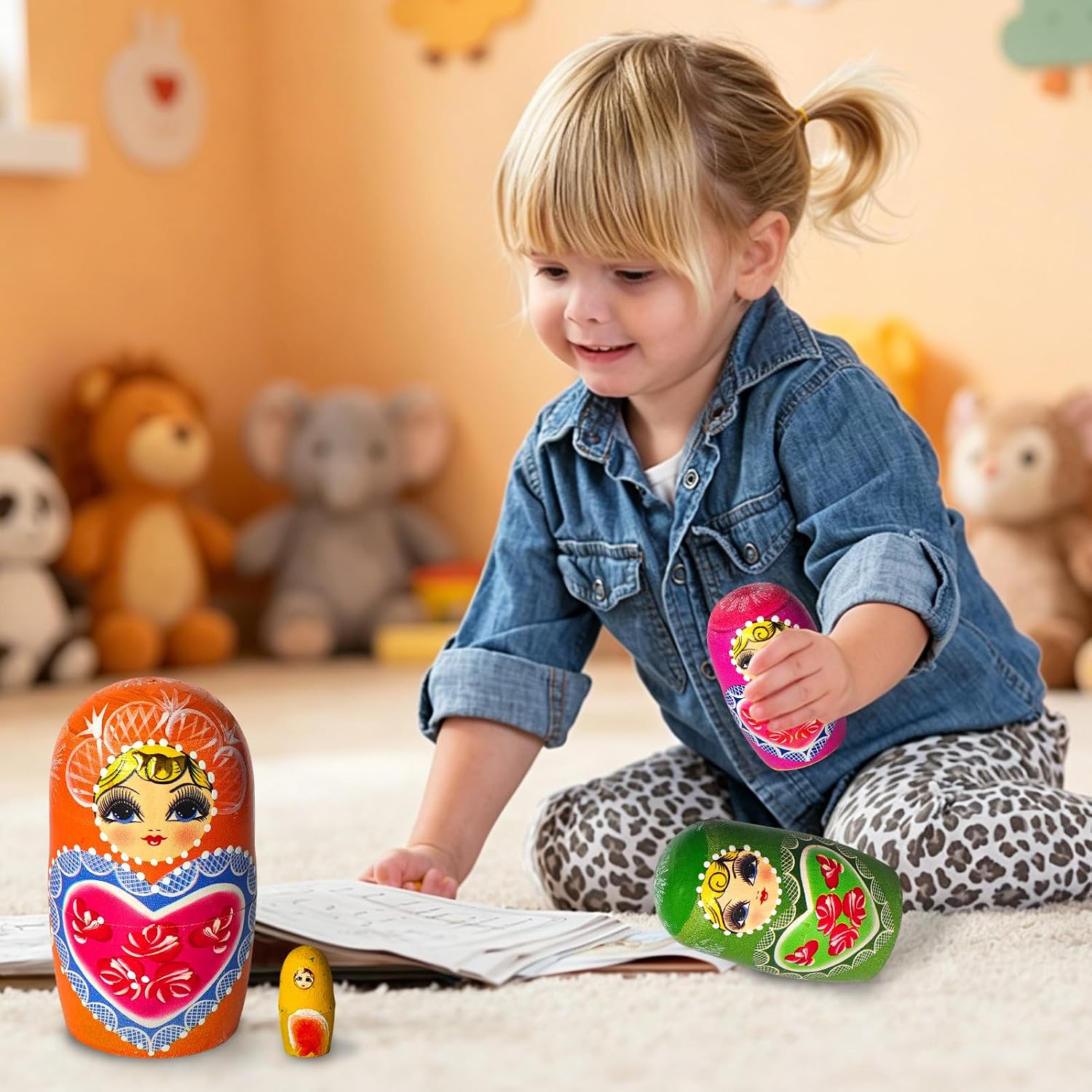 Russian Nesting Dolls Colorful Heart Wooden