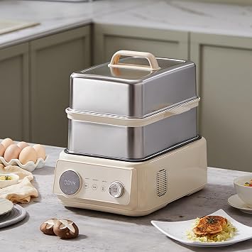 Iuseike Electric Steamer, Stainless Steamer, 3-Layer Steamer, 1200W High Output, Automatic Heat Retention, Empty Prevention, Healthy Cooking, 24 Hour Timer, Multiple Cooking Functions, Steaming