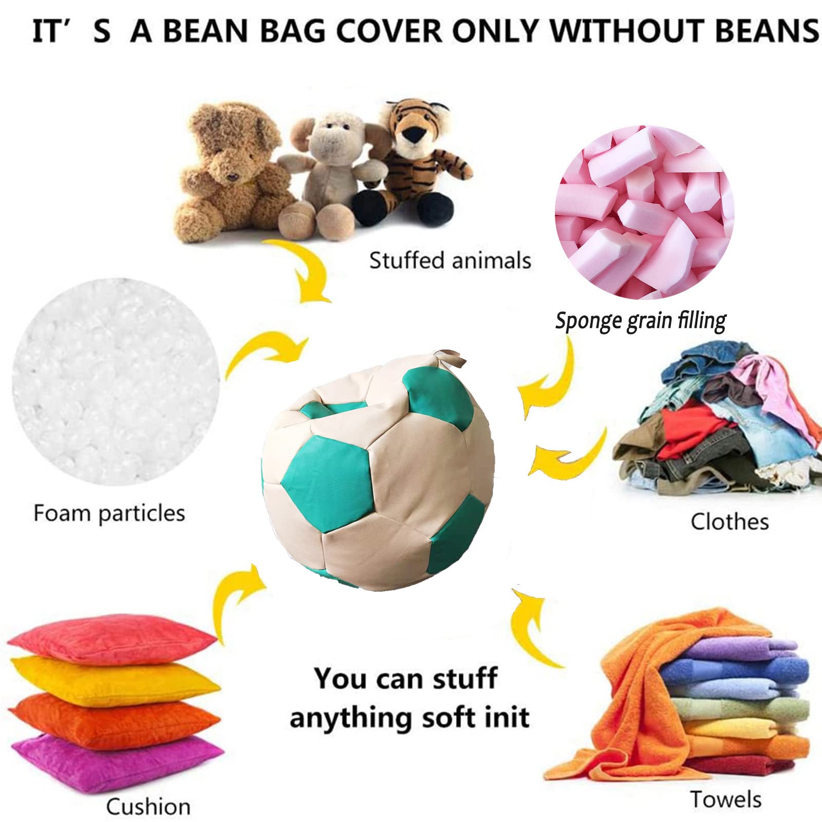 HWOEK Housse De Pouf De Rangement Pour Enfants En Peluche – Organiseur De Jouets (sans Remplissage) Imitation Cuir PU Imperméable Pour Chambre à