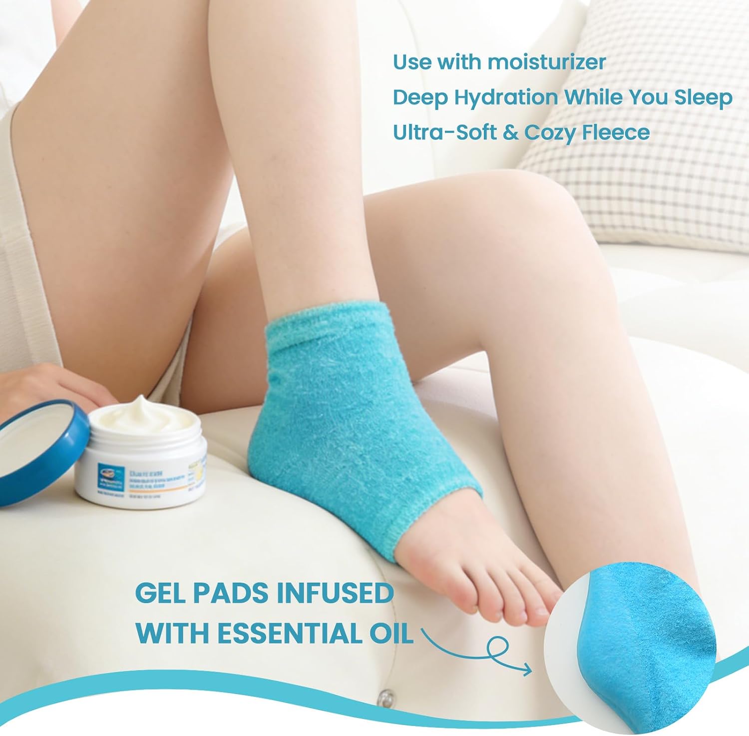 Bukihome Moisturizing Socks for Cracked Heel Treatment - 2 Pairs of Gel Heel Socks Rich in jojoba Oil Plush Version Soft and Breathable, Suitable for Dry, Rough, and Cracked Skin (Blue)