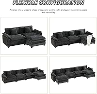 Vista 6 de Modernos y acogedores sofás seccionales para sala de estar, cómodos sofás seccionales verdes, sofá para sala de estar, sofás y sofás (negro, otomano)