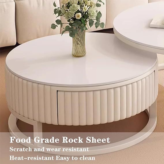 Storage Coffee Table 31.5 Coffee Table White Modern Circle Coffee Table Set 2 in 1 Round Coffee Tables Living Room Farmhouse Coffee Table Easy Assembly for Liv,70cm/27.5