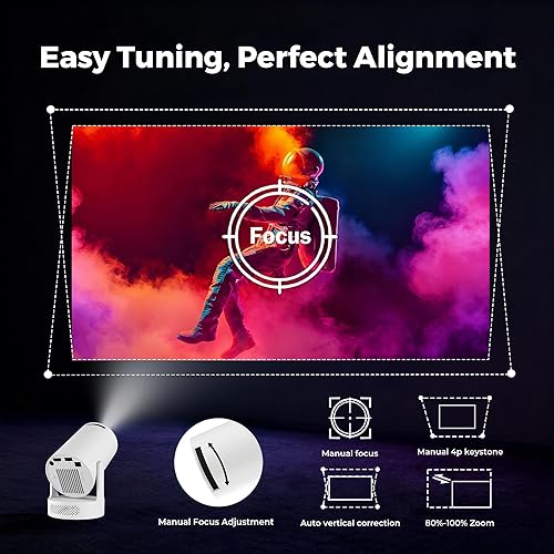 Miniatura 4 de Mini Projector with Wifi and Bluetooth, 4K Portable Projector with 5W Speaker, Auto Vertical Keystone&180 Rotatable, 200Ansi Moive Proyector for