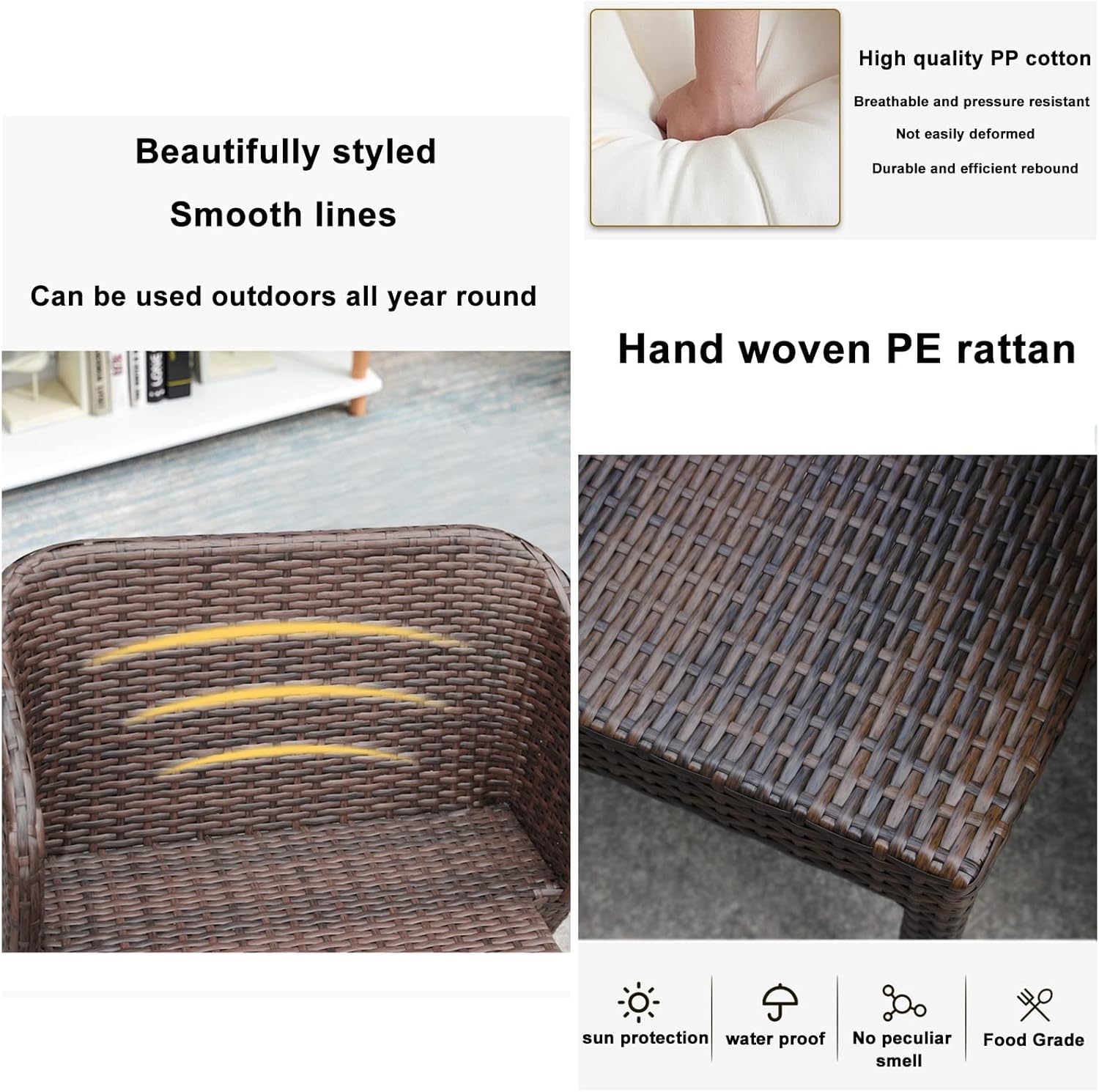 3 Piece Patio Furniture Bistro Set 2 Rattan Chairs 1 Tempered Glass Table, ing Outdoor Patio Furniture Sets, No Installation Required, Saving Space, for Backyard Porch Poolside (Color : Silver)