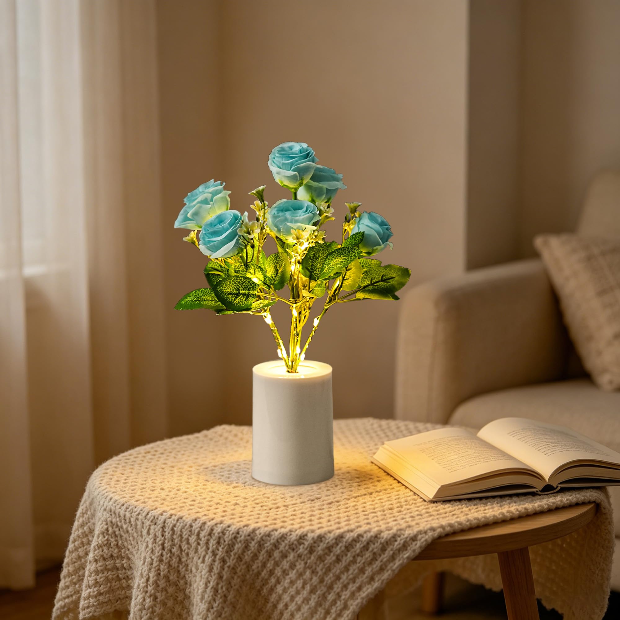 Artificial Blue Rose Flower Lamp, LED Table Night Light Decor for Bedroom Bar Coffee Shop, Anniversary Mothers Day Christmas Birthday Gifts for Women Mom Girlfriend Wife Aunt Friend Granddaughter