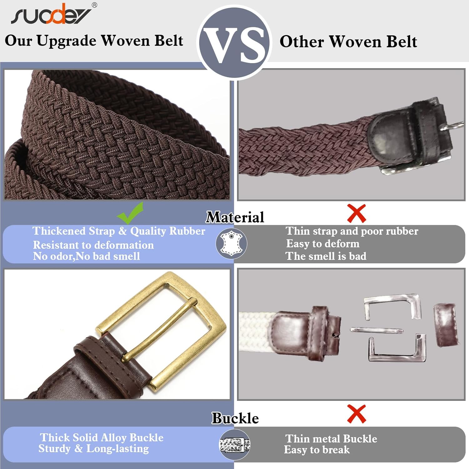 SUOSDEY Elastic Fabric Braided Belts for Men, Stretch Woven Belts for Golf Casual Jeans Shorts - Image 4