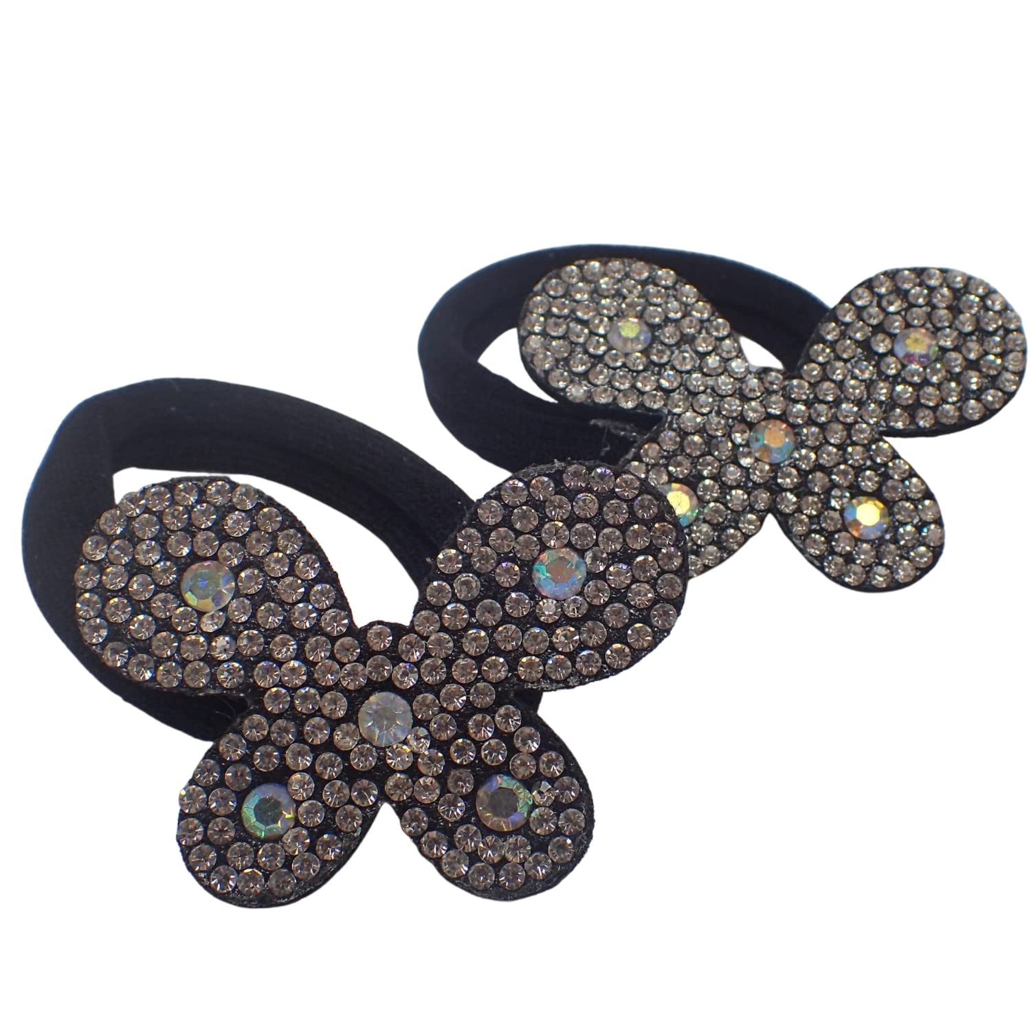 Topkids Accessories 2Pcs Hair Bands Bobbles Ponio Ponytail Band Elastic Bands hair accessories for women Hair Bands For Women Girls Fashion Girls Hair Accessories (Crystal Butterfly) - Image 2