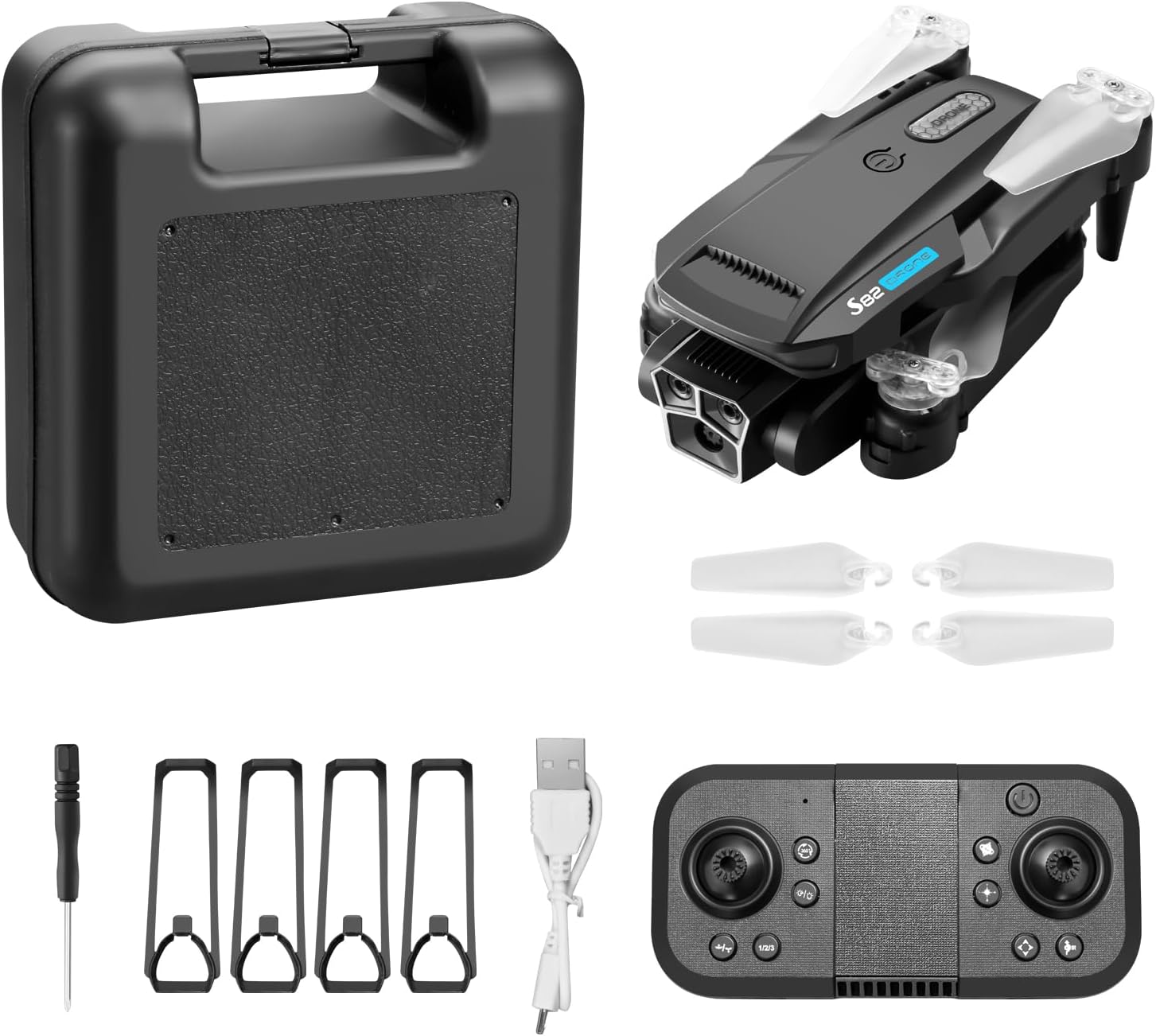 ikaufen S82 4LED Light Drone with Camera for Adults RC Drone With 4K HD Dual Camera WiFi FPV Foldable Quadcopter Aircraft +2 Battery