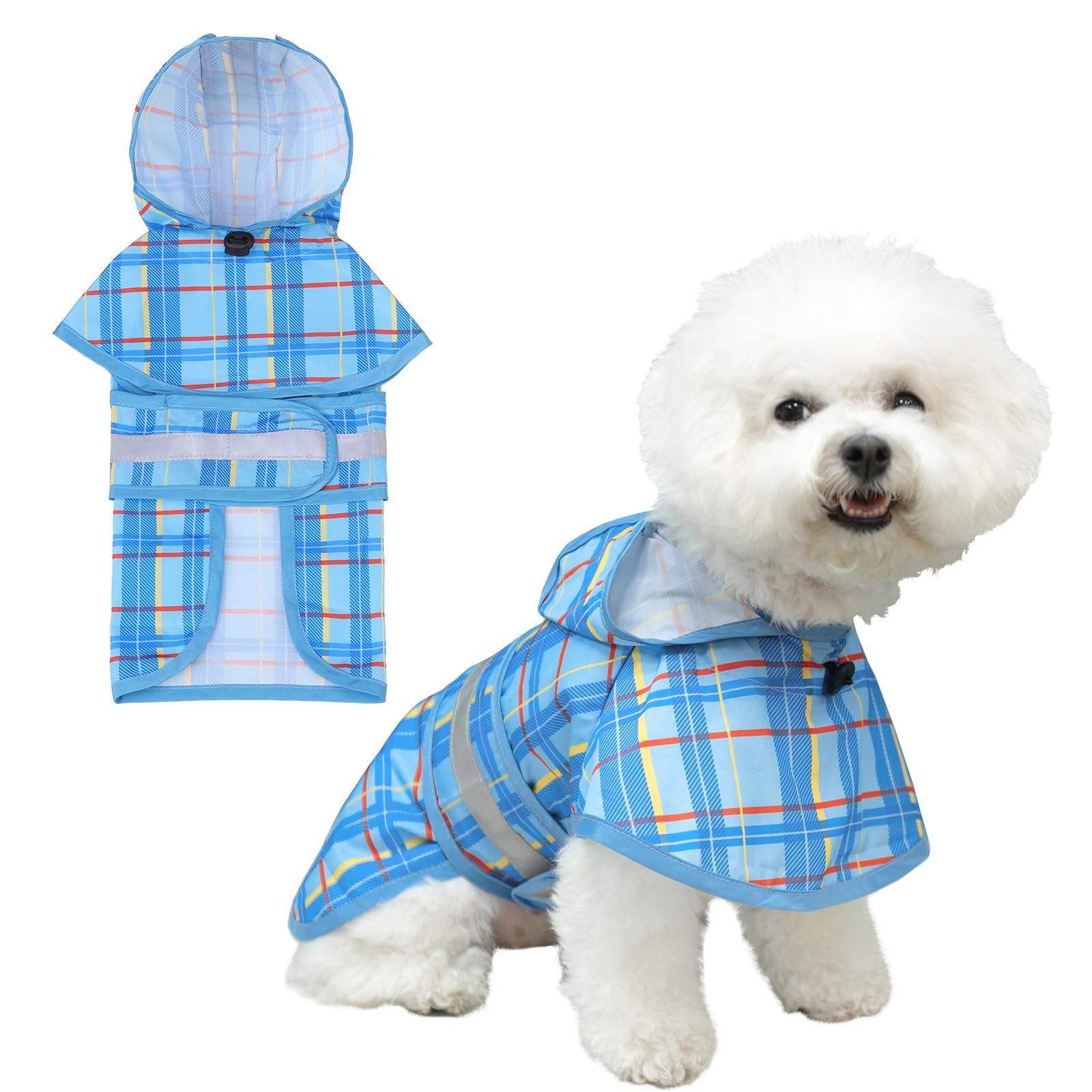 KOOLTAIL Dog Raincoat Hooded Slicker Poncho with Leash Hole, Raincoat for Small Medium Dogs, Waterproof Doggie Rain Jacket with Reflective Strip,
