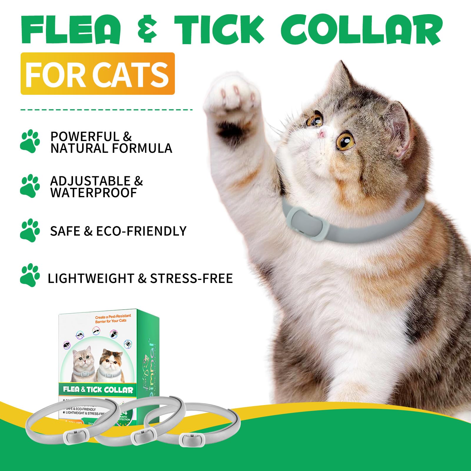 Collar Antiparasitario Gatos páquete de 4 – Collar Antipulgas Gatos Ajustable e Impermeable – 24 Meses de Protección – Collars Gato Antiparasitario Seguro y Cómodo (Gris, 4 Piezas)
