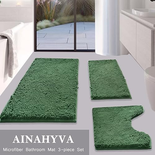 Miniatura 2 de Juego de 3 tapetes de baño de chenilla, superabsorbentes, parte trasera de PVC fuerte antideslizante, tapetes de baño para baño, felpa peluda,