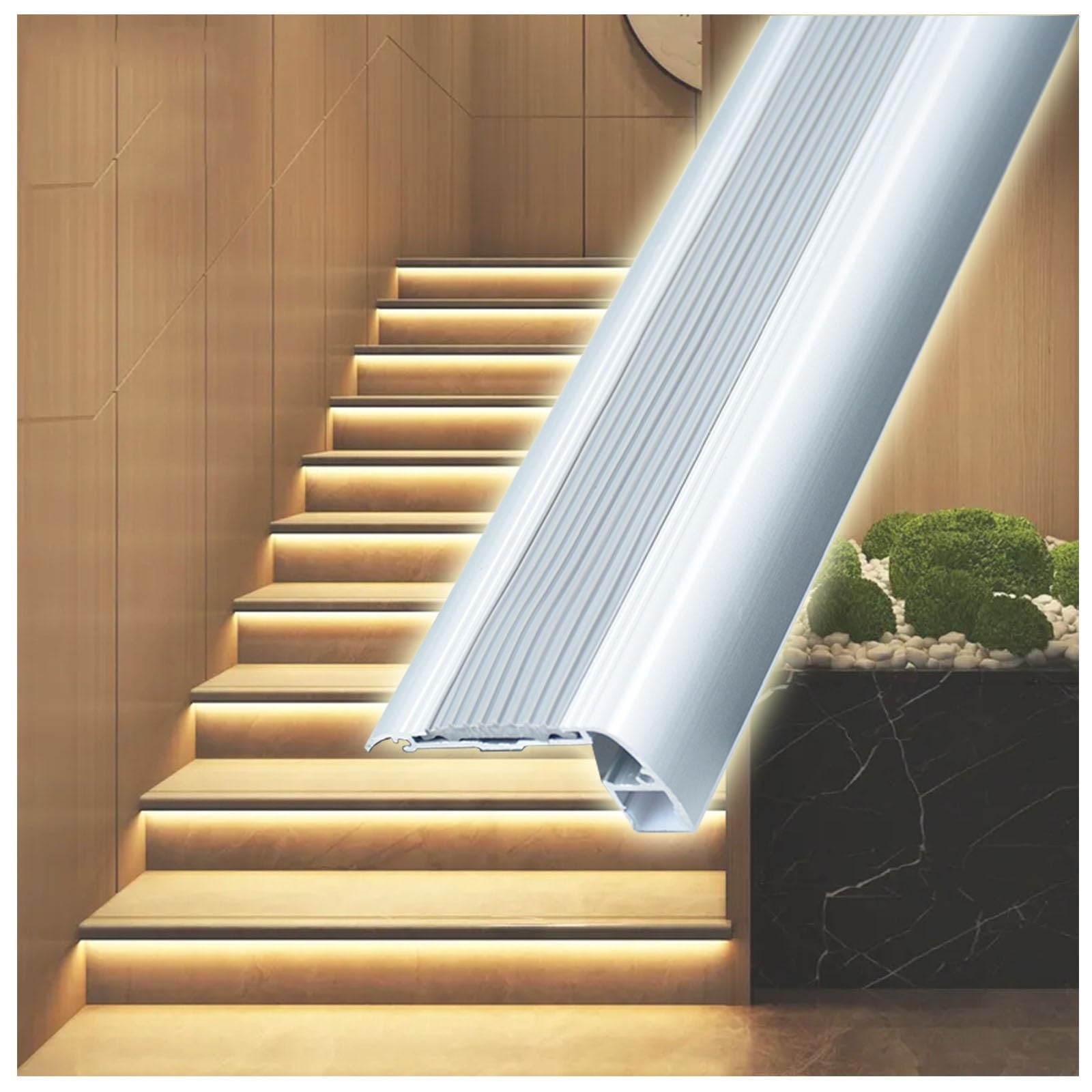 Opakowanie 10/20 szt. kantoniki LED na schody aluminiowe formowanie na stopnie schodów(srebrny 20 sztuk, L 56 cali)