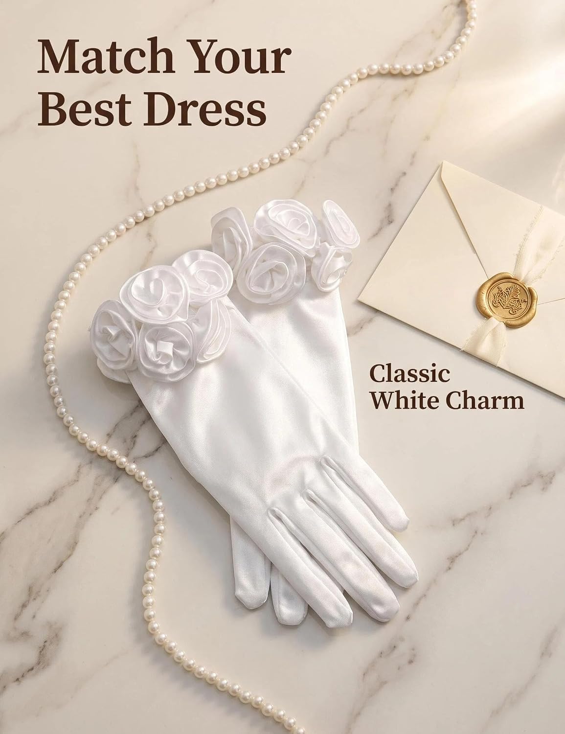 Short Satin Floral Gloves Elegant Wedding Dress Gloves for Opera Dinner Party Accessories image 3