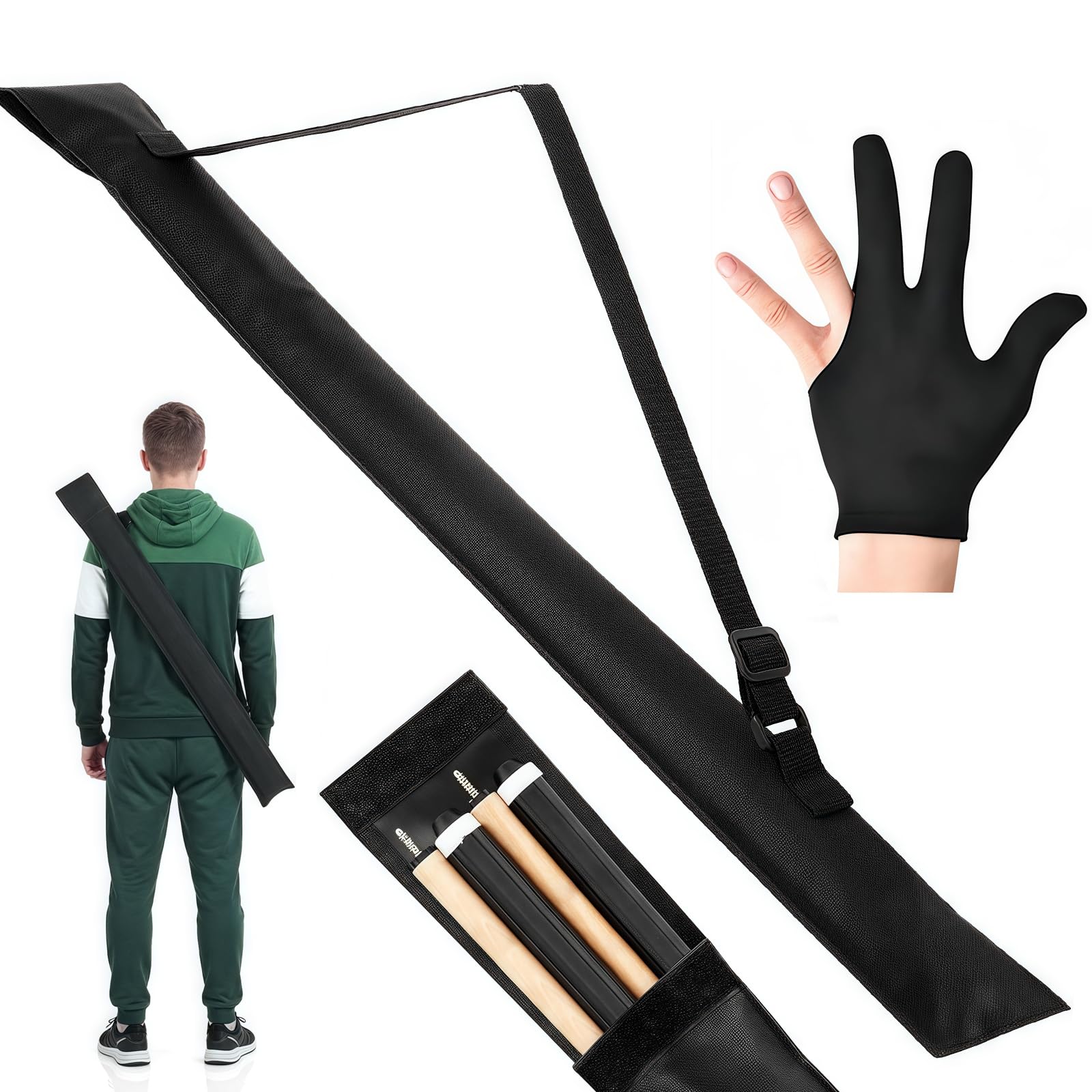 Bolsa de Taco de Billar Y un guante,Billiard Cue Bag,Pool Cue Bag, Estuche para Taco de Billar Portátil Bolsa de Palos, para Almacenamiento de Varillas de Billar de 1/2 Snooker