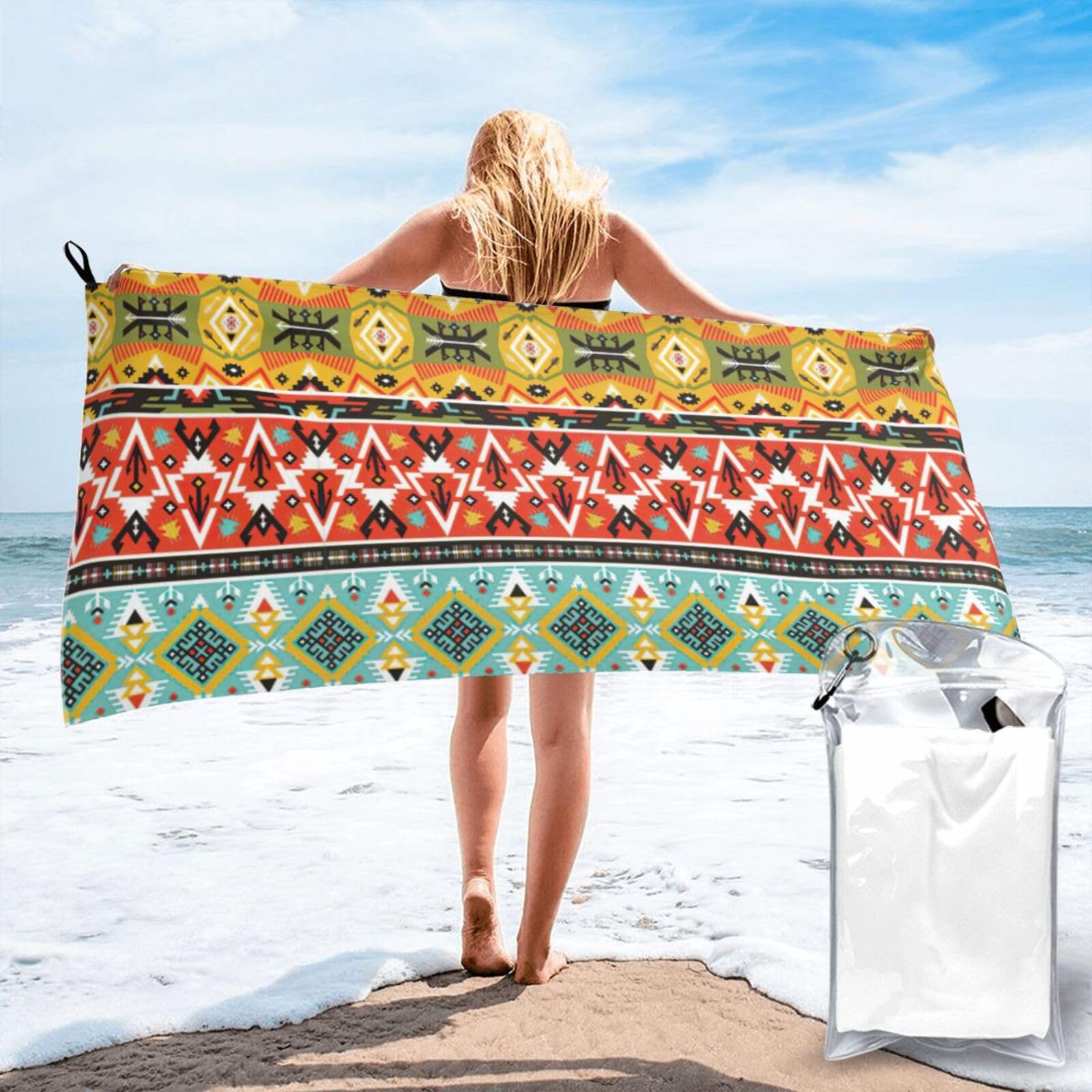 Toalla de playa de secado rápido premium con estampado de plumas para piscina y viajes