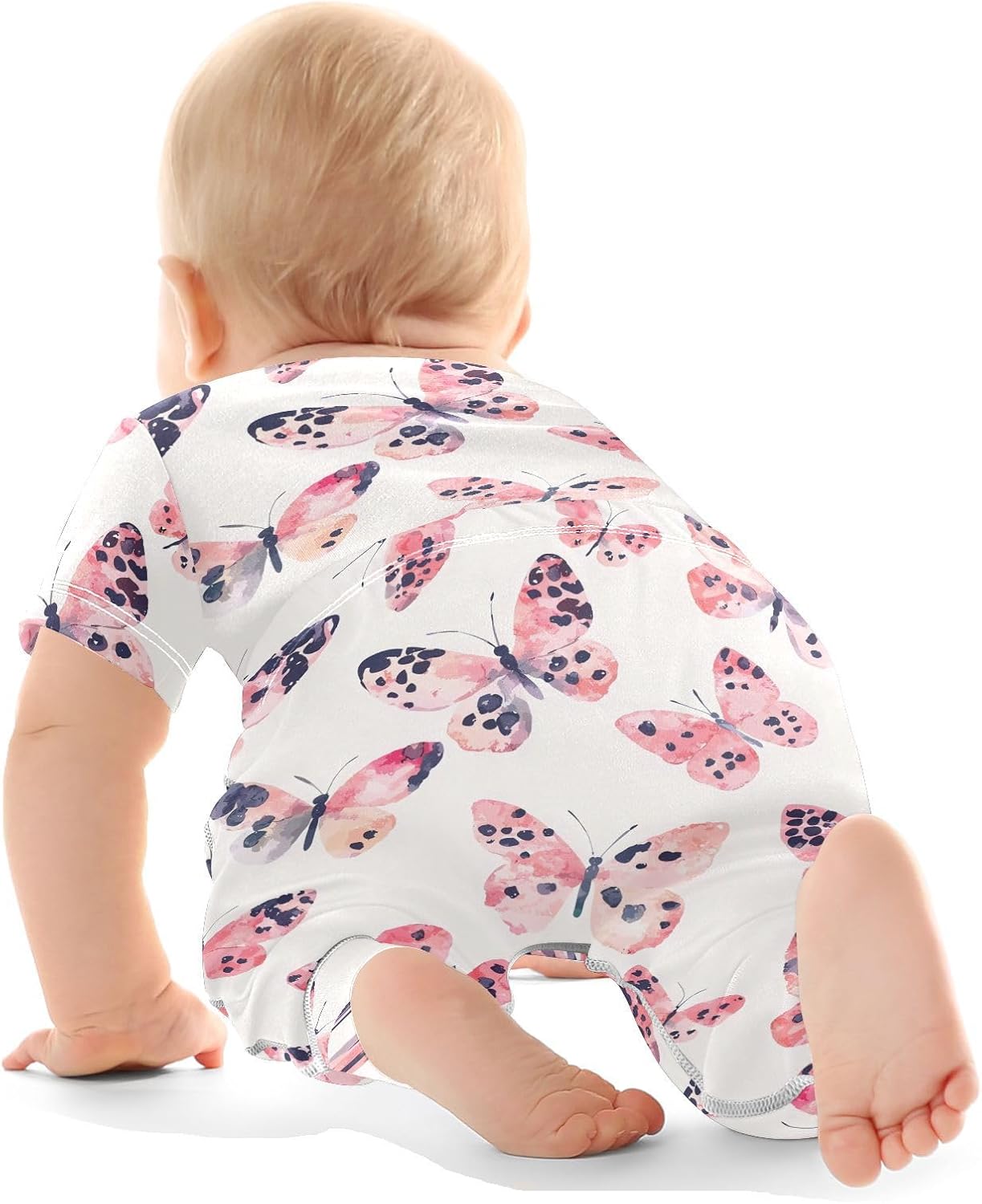 vvfelixl Baby Clothes Pink Leopard Butterfly Baby Bodysuits Set Unisex Short Sleeve Babys Pants Sets 0-3M