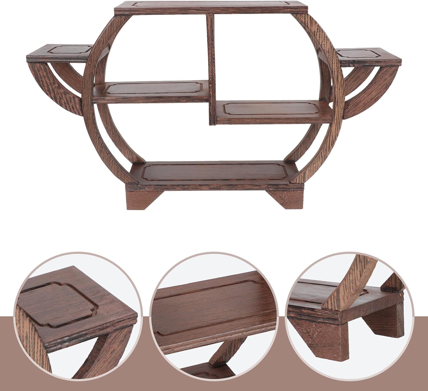 VICASKY Chinese Style Wooden Curio Showing Stand for Home Decor Solid Hardwood Antique Display Shelf Stable Craftsmanship Adornment for Desk Tea Living Decoration
