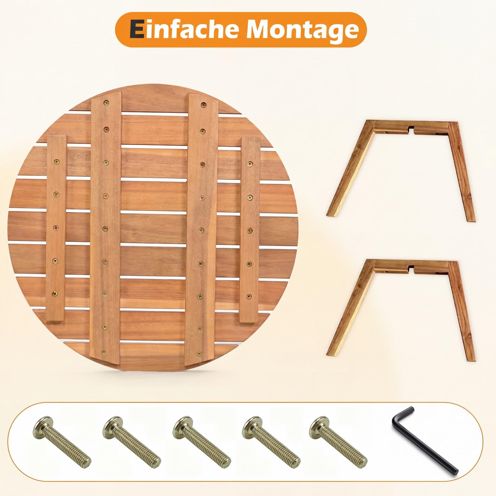 COSTWAY Beistelltisch Holz wetterfest, runder Gartentisch, Holztisch aus Akazienholz, Kleiner Balkontisch, Kaffeetisch für Garten, Balkon, Terrasse, 43 x 43 x 35 cm