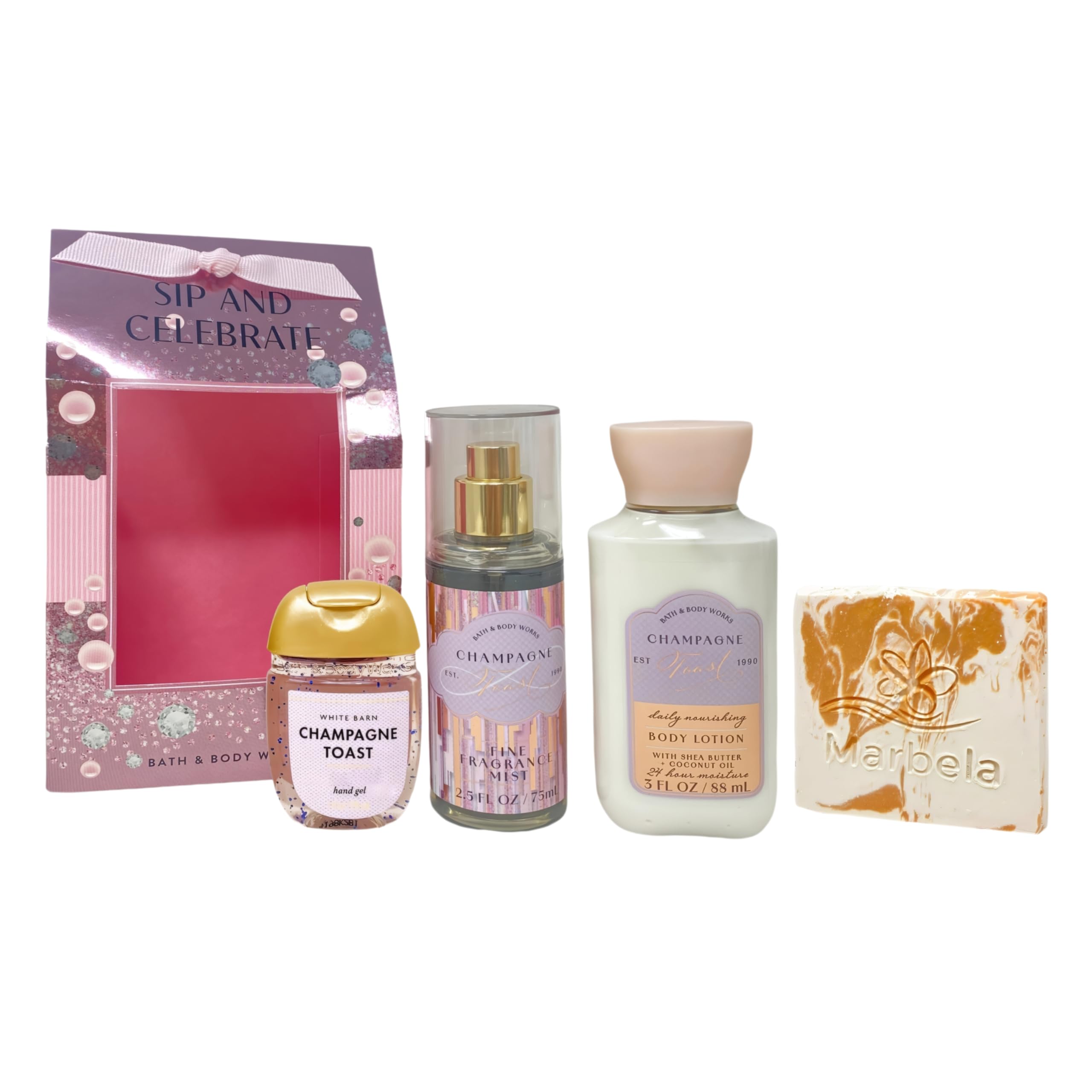Bath & Body Works Champagne Toast Bag - Mist, Lotion, Hand Gel & Mini Soap
