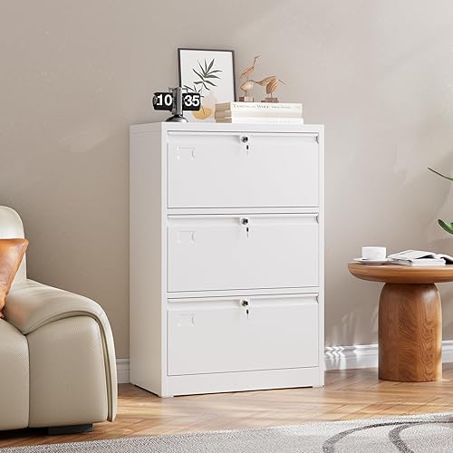 Miniatura 7 de Aobabo Archivador lateral ancho de 3 cajones, archivador de metal con cerradura, adecuado para archivos colgantes en casa, oficina, escuela, tamaño