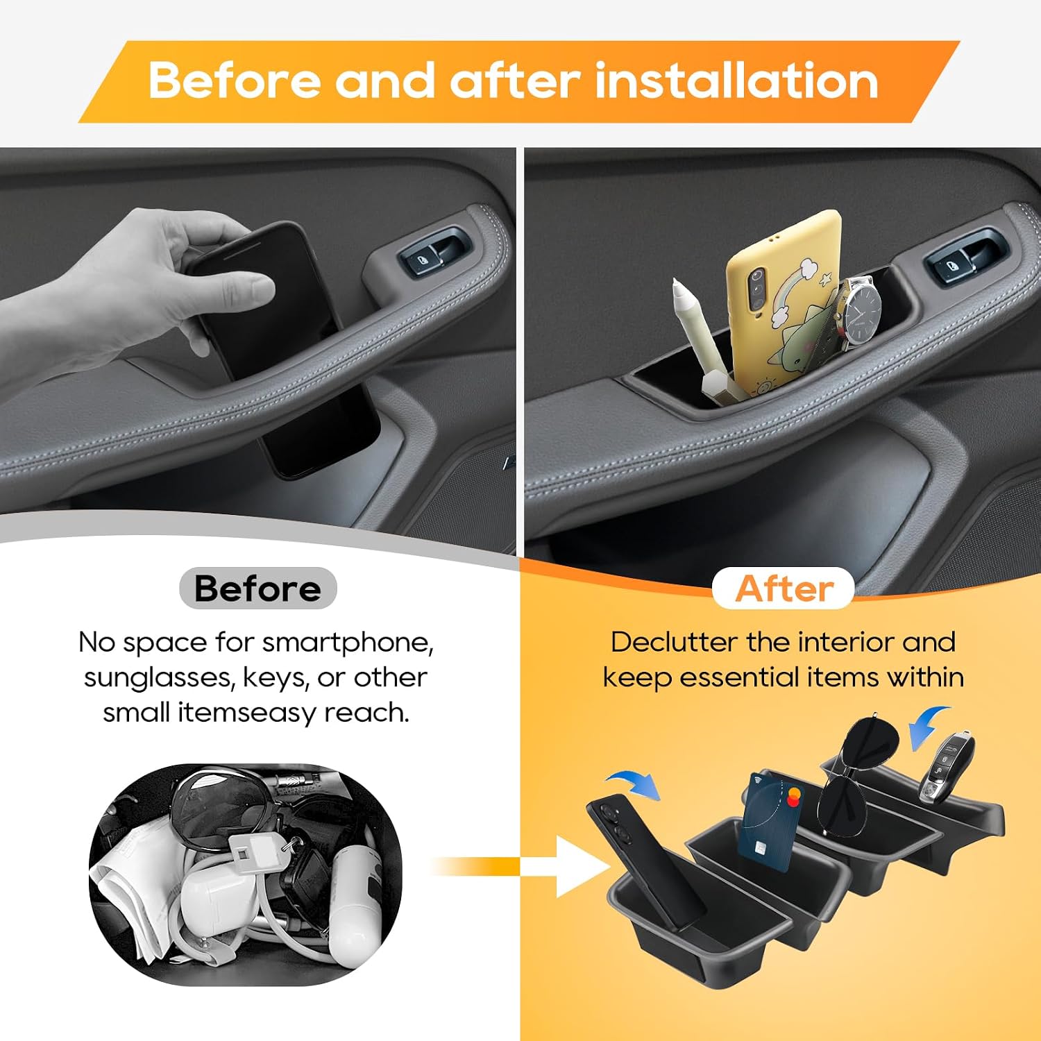 (4 PCS)for Macan Accessories Porsche Macan Door Storage Box 2015-2026 Porsche Macan Door Insert Tray Organizer Secondary Storage Box Compatible with 2015-2025 2026 Macan S/T/GTS(Not for Macan EV)