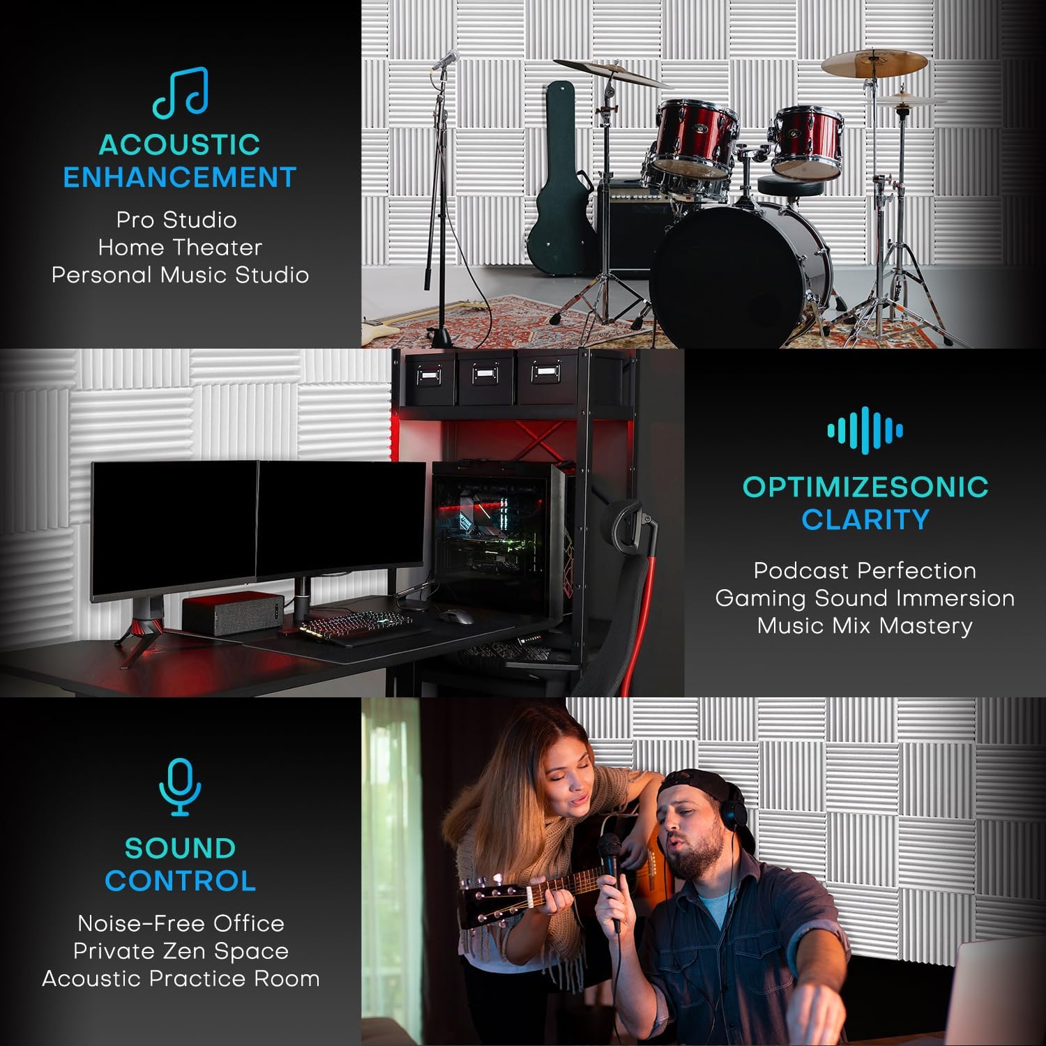 knightsacoustic 52 pack white sound proof foam panels for walls, 1 x 12 x 12 inches acoustic foam panels, high density acoustic panels sound absorbing, noise cancelling studio wedges 52packs all white