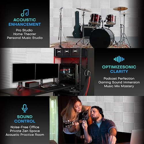 Miniatura 2 de Paquete de 52 paneles de espuma acústica a prueba de sonido para paredes, de 1 x 12 x 12 pulgadas, de alta densidad, con cancelación y reducción de