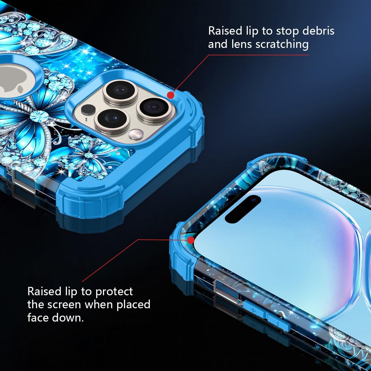 Casetego for iPhone 15 Pro Max Case,Glow in The Dark Three Layer Heavy Duty Sturdy Shockproof Full Protection Rugged Hard PC+Soft TPU Bumper Case for Apple iPhone 15 Pro Max 6.7 inch,Bright Blue - Image 6