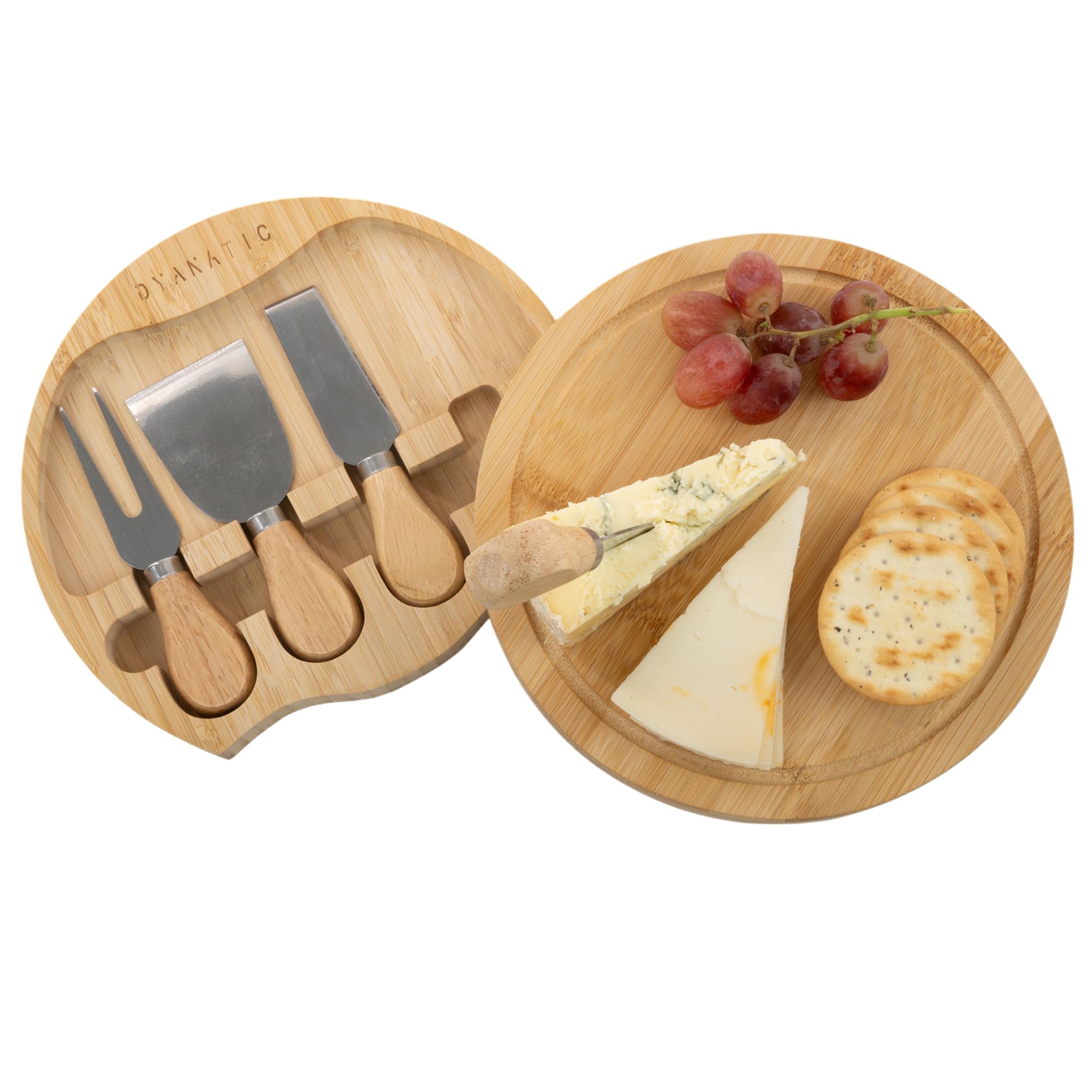 Round Charcuterie Boards, Cheese Board Set with Slide Out Knife Compartment | Cheese Board and Knife Set, House Warming Gifts New Home | Cheese Gift Set, Perfect Cheese Board Gift Set