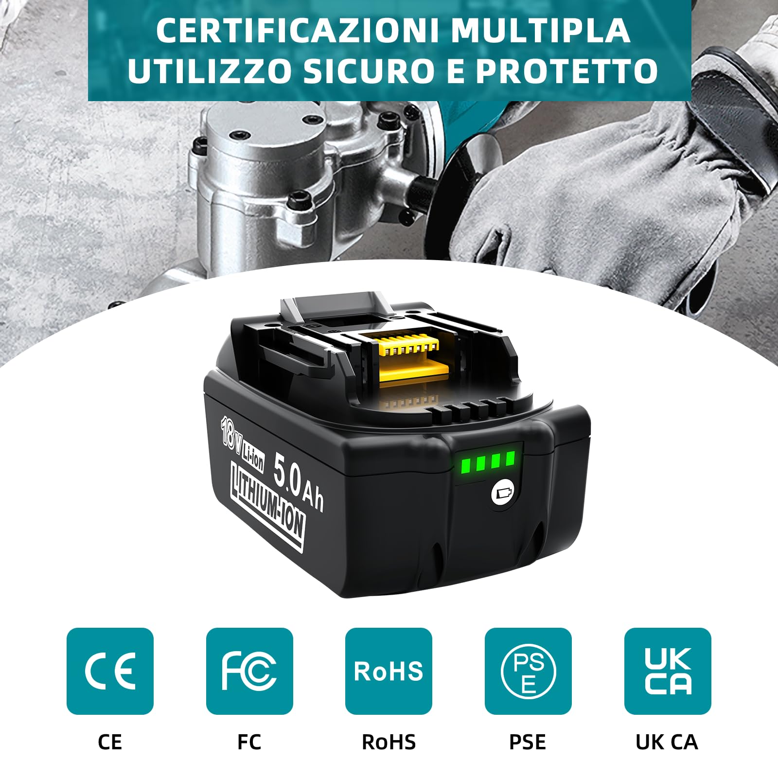 Batteria di ricambio per batteria Makita 18V: 2 batterie di ricambio Li-ion 5,0Ah/5000mAh ad alta capacità, compatibile con BL1860 BL1840 BL1830 BL1815 BL1835 BL1850B BL1845 BL1850 194205-3