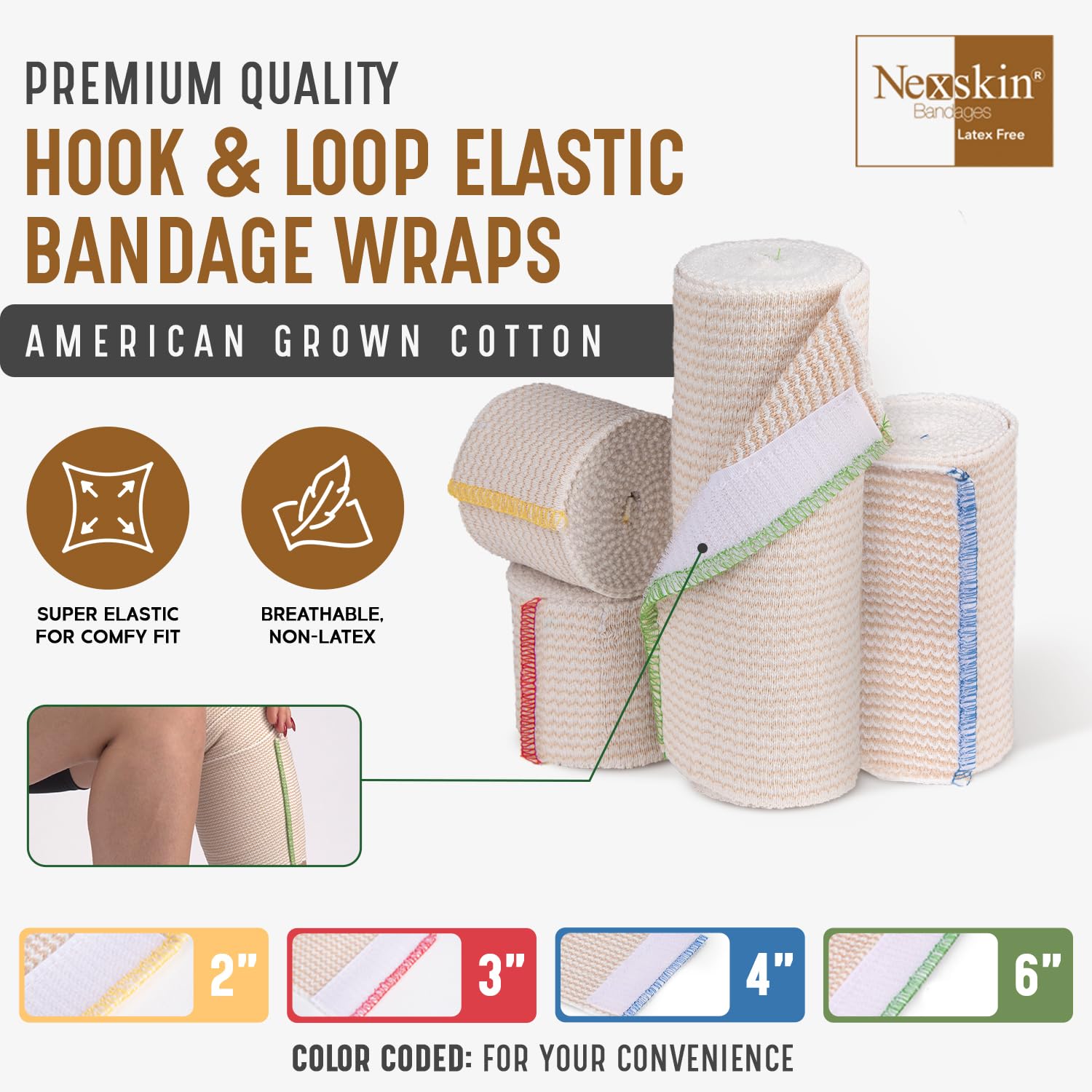 Premium Elastic Bandage Wrap (6” Wide, 2 Pack) - Nexskin Latex Free Athletic/Medical Compression Bandages Hook & Loop Fasteners at Both Ends - Lifetime Washable & Reusable Bandages — Amazon image 6
