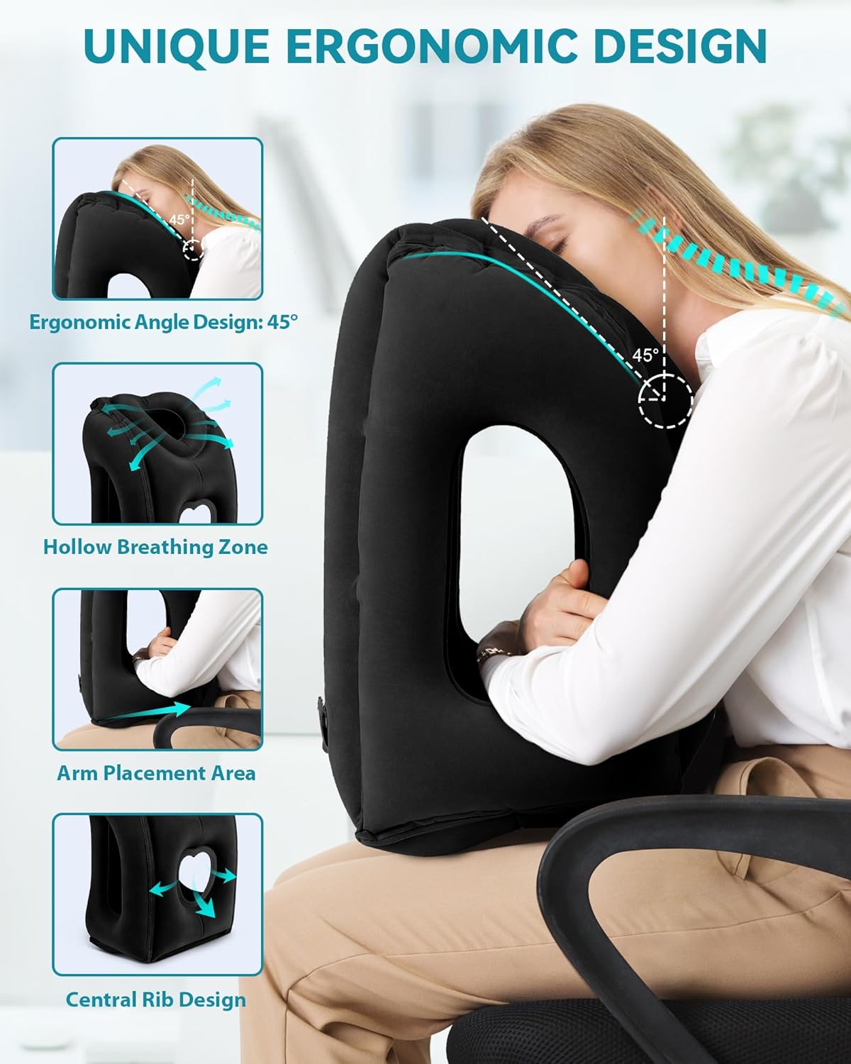 JefDiee Travel Pillow,Inflatable Airplane Pillow for Sleeping to Avoid Neck and Shoulder Pain,Supports Head and Chin Used for Airplane,Car,Bus and Office - Image 2