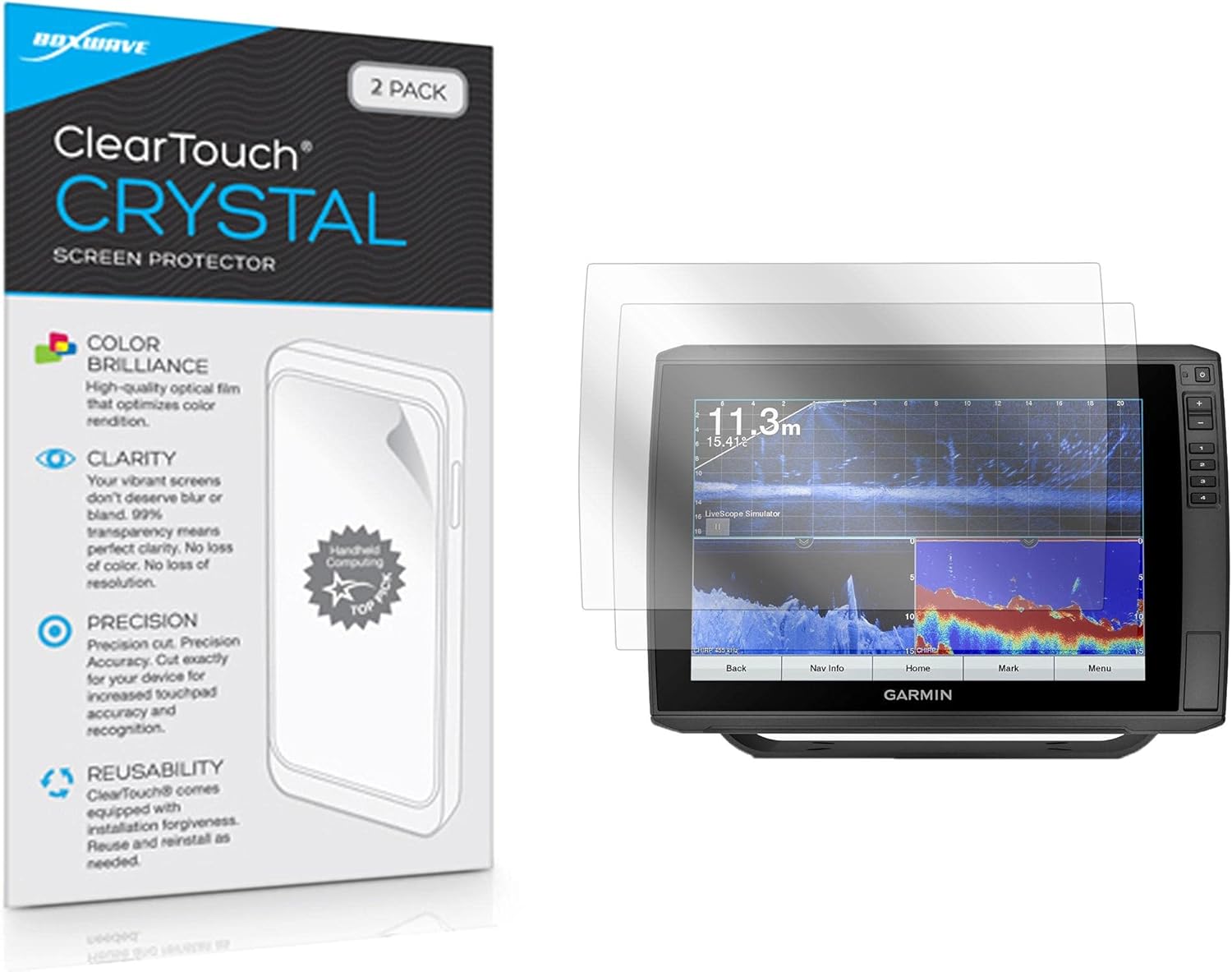 BoxWave Screen Protector Compatible with Garmin echoMAP Ultra 122sv - ClearTouch Crystal (2-Pack), HD Film Skin - Shields from Scratches