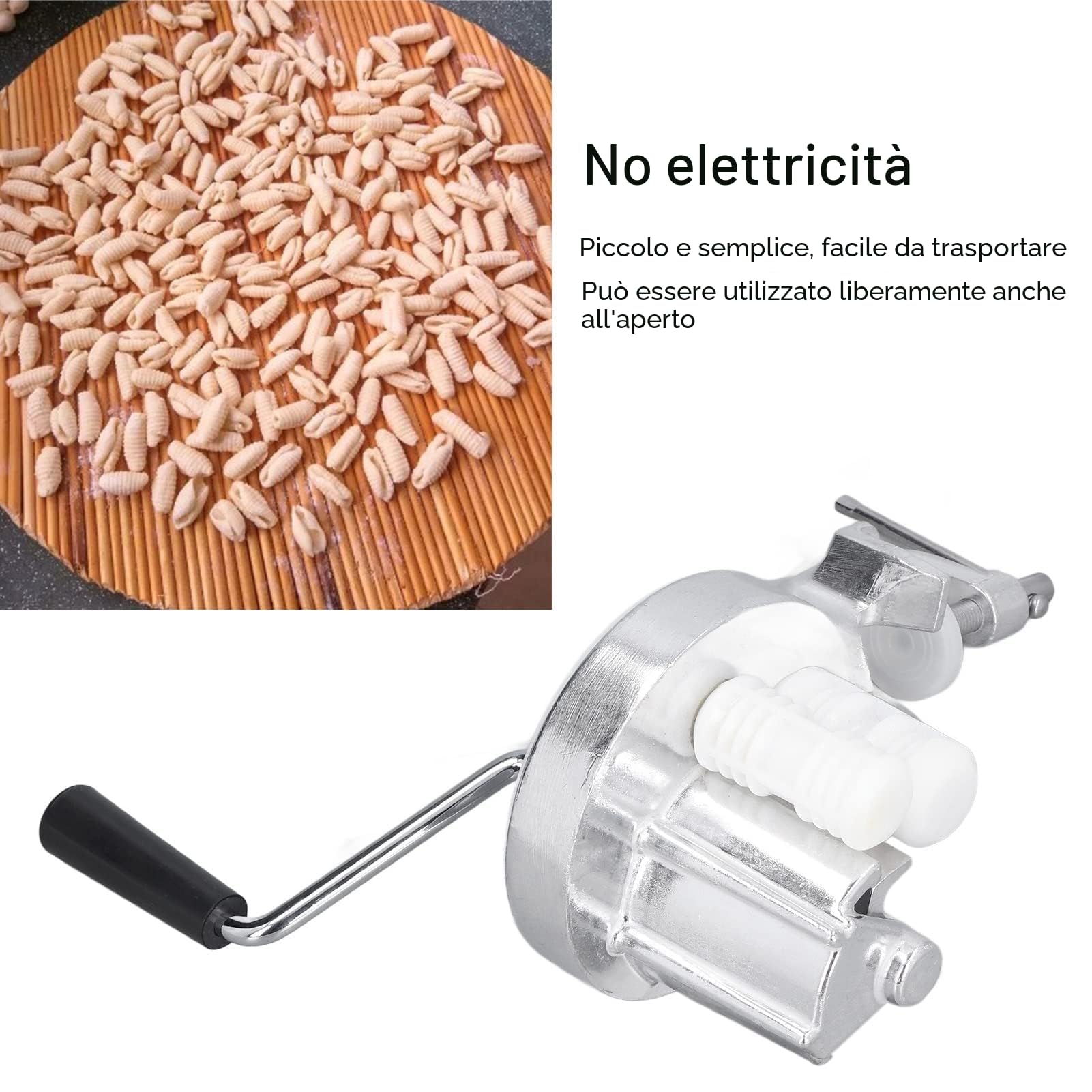 Macchina per pasta in acciaio inox con rulli per maccheroni, fettucini, gnocchi, orecchiette