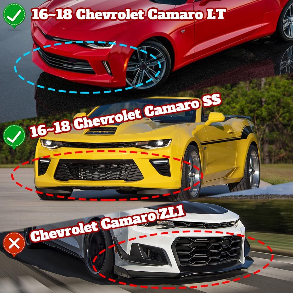 3PCS Front Bumper Lip Kit fit for Compatible with 2016-2018 Chevy Camaro LT LS SS, ZL1-Style Splitter Trim Protection Spoiler, Air-Dam-Chin-Diffuser (Painted Black)