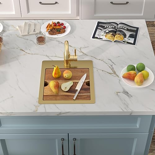 Miniatura 3 de Fulorni - Fregadero de cocina de 33 pulgadas x 22 pulgadas, estación de trabajo de repisa superior de acero inoxidable calibre 16, cuenco individual