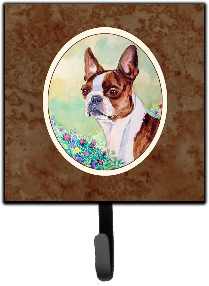 Caroline's Treasures 7222SH4 Red and White Boston Terrier Leash or Key Holder, Wall Hooks, Key Hooks Holder, Coat Rack Wall Mount, Coat Hooks, Hooks for Hanging Keys, Towels, Aprons, Leashes,