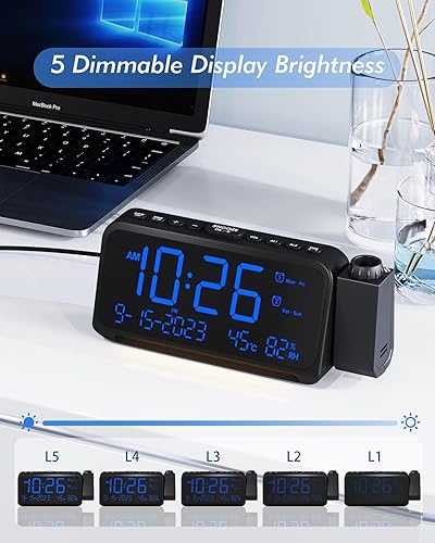 Miniatura 5 de Roxicosly - Despertador de proyección para techo de dormitorio, 118 dB súper fuerte para personas que duermen mucho, pantalla digital grande de 6.7