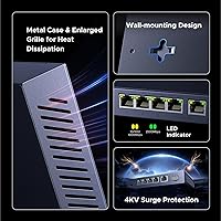 Vista 8 de UGREEN Interruptor de 2.5 Gb, conmutador Ethernet de 6 puertos, 5 x 2.5 Gb + 1 SFP de 10 Gb, agregación estándar/enlace a 5 Gbps/VLAN 3 modos