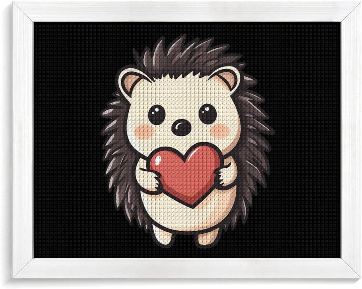 Hedgehog Holding A Heart Printed Diamond 5D Painting Kits DIY Full Drill Crafts for Home Wall Decor 16x20 Inch White Wood 50 * 40cm