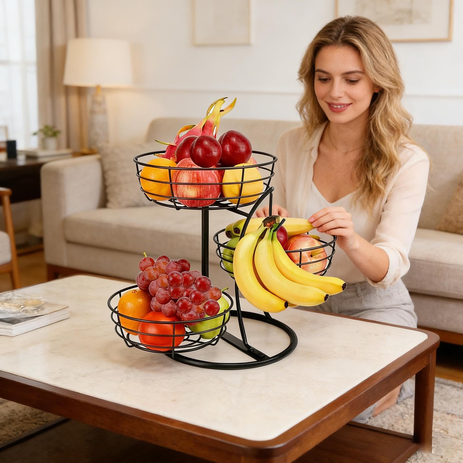 Almacenamiento de frutas para encimera - con gancho de almacenamiento para plátanos,Encimera de | Para Armarios, Apartamentos, Restaurantes, , Comida, Verduras, Pan y Snacks