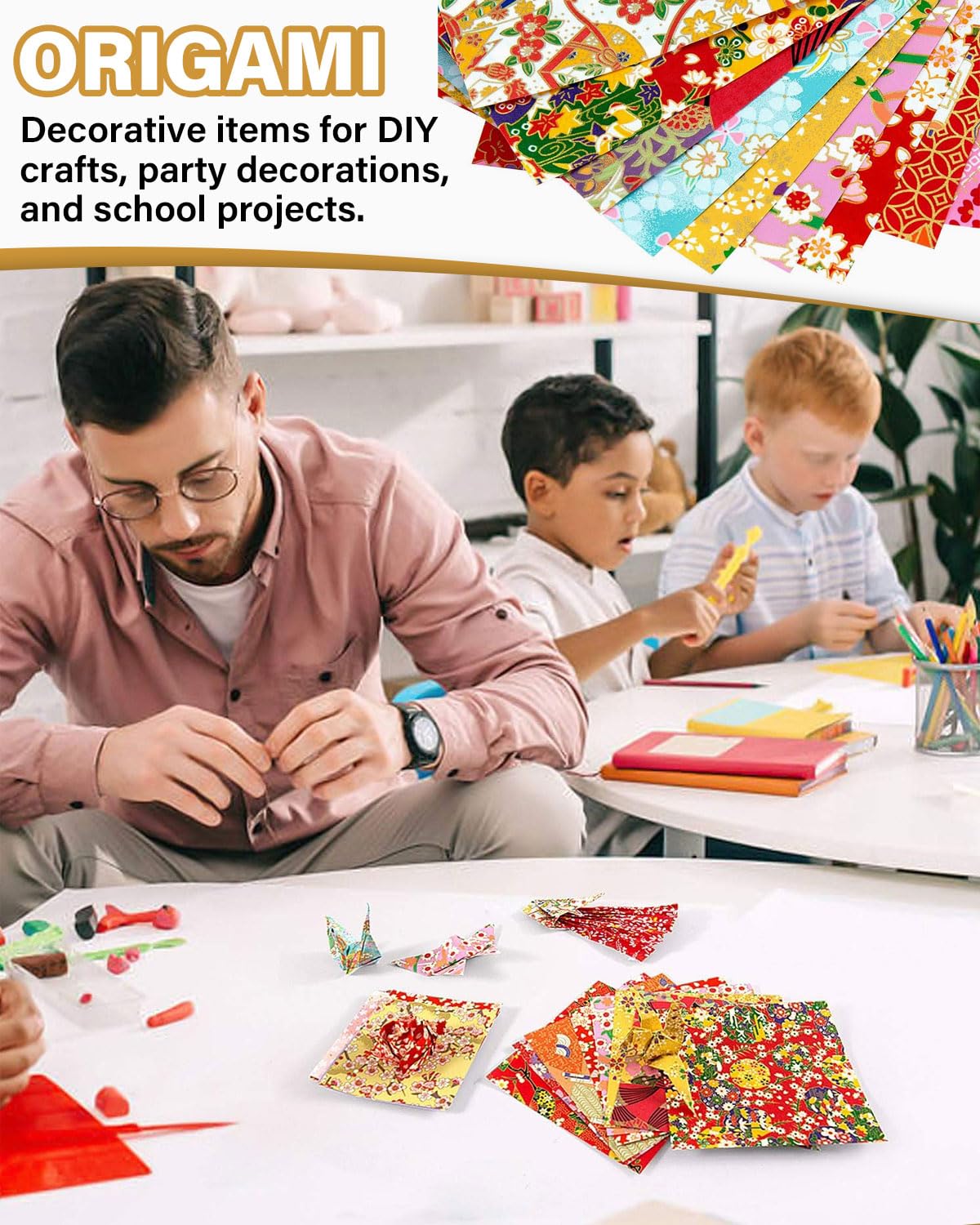 60 Hojas Papel para Papiroflexia 15 x 15 cm, Papel Origami, Japonés Cuadrado Origami De dos caras Con 8 Diferentes Diseños Únicos para Proyectos de Arte y Manualidades Infantiles