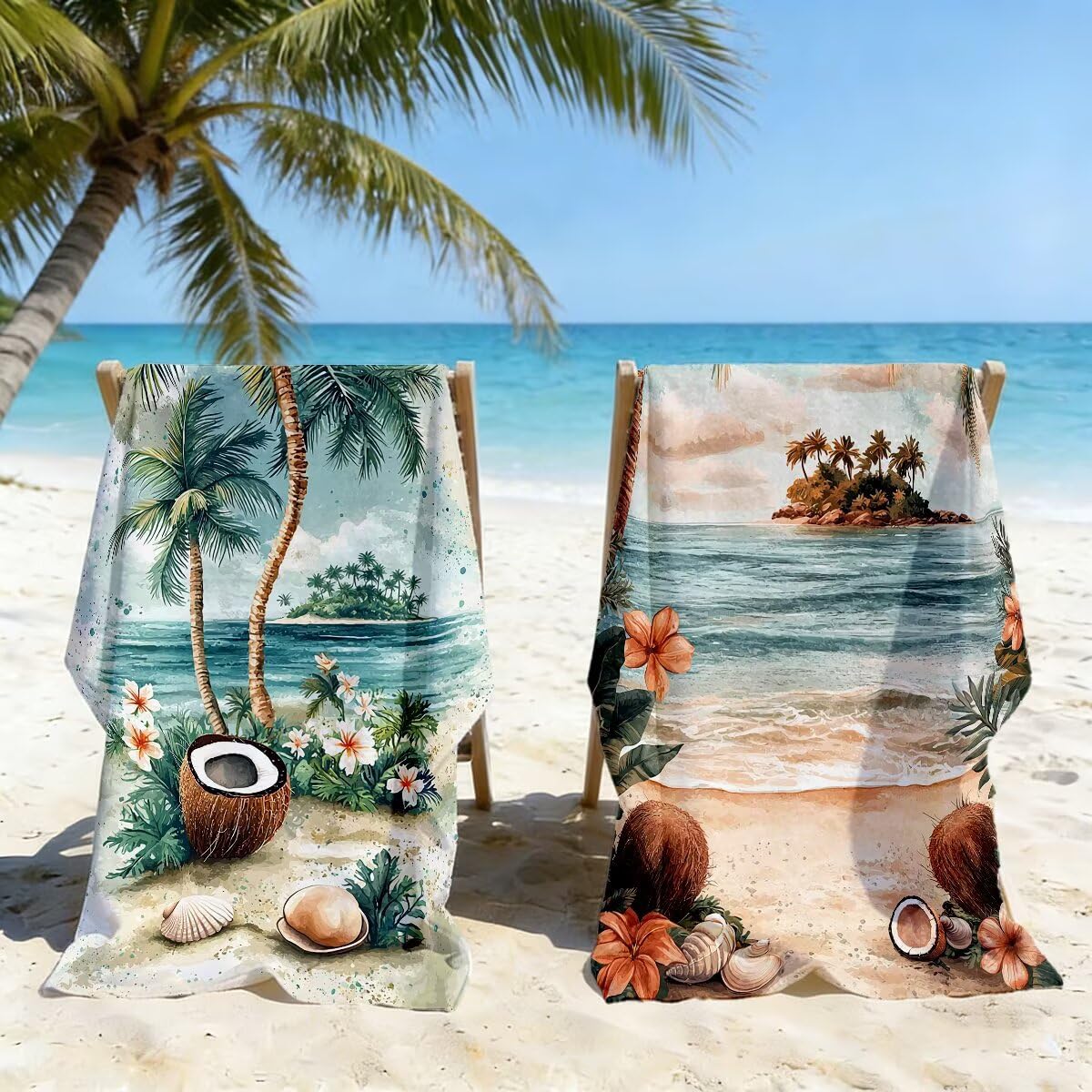 Juego de 2 Toalla Playa Grande 100x200 cm, Secado Rapido Toalla Microfibra Gimnasio, Antiarena Toallas de Playa Coco, Grande Ligera Compacta Toallas Microfibra Mujer Hombre para Viaje Piscina -5096
