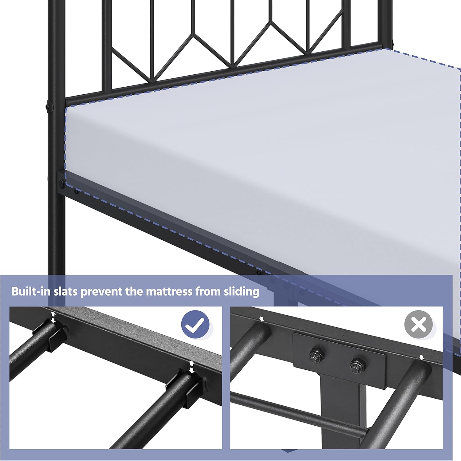 Yaheetech 2pcs Twin Bed Frames Metal Platform Bed with Modern Style Iron Headboard and Footboard/Easy Assembly/No Box Spring Needed/Matte Black Twin Bed
