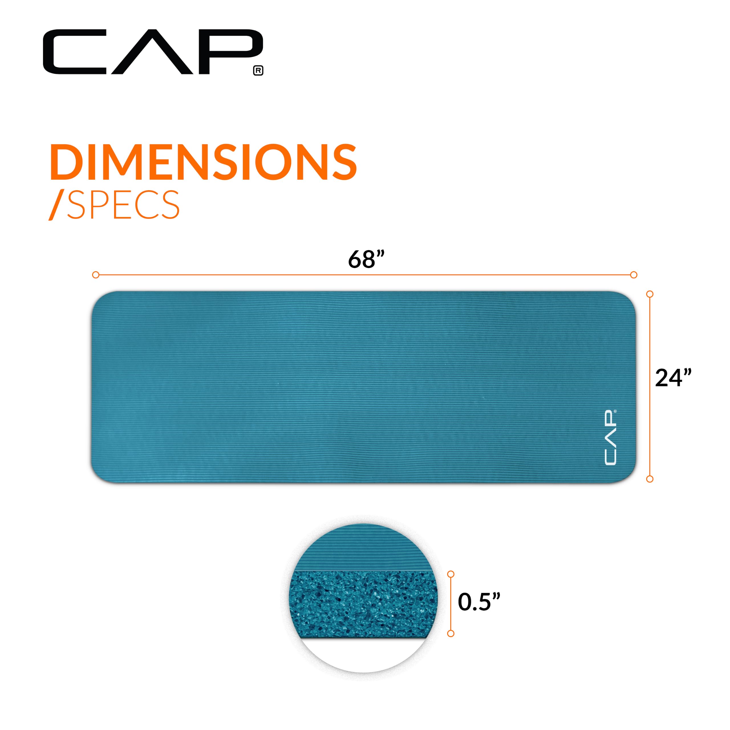CAP 1/2" Thick Yoga Mat, Exercise & Workout Mat with Strap, Teal view 4