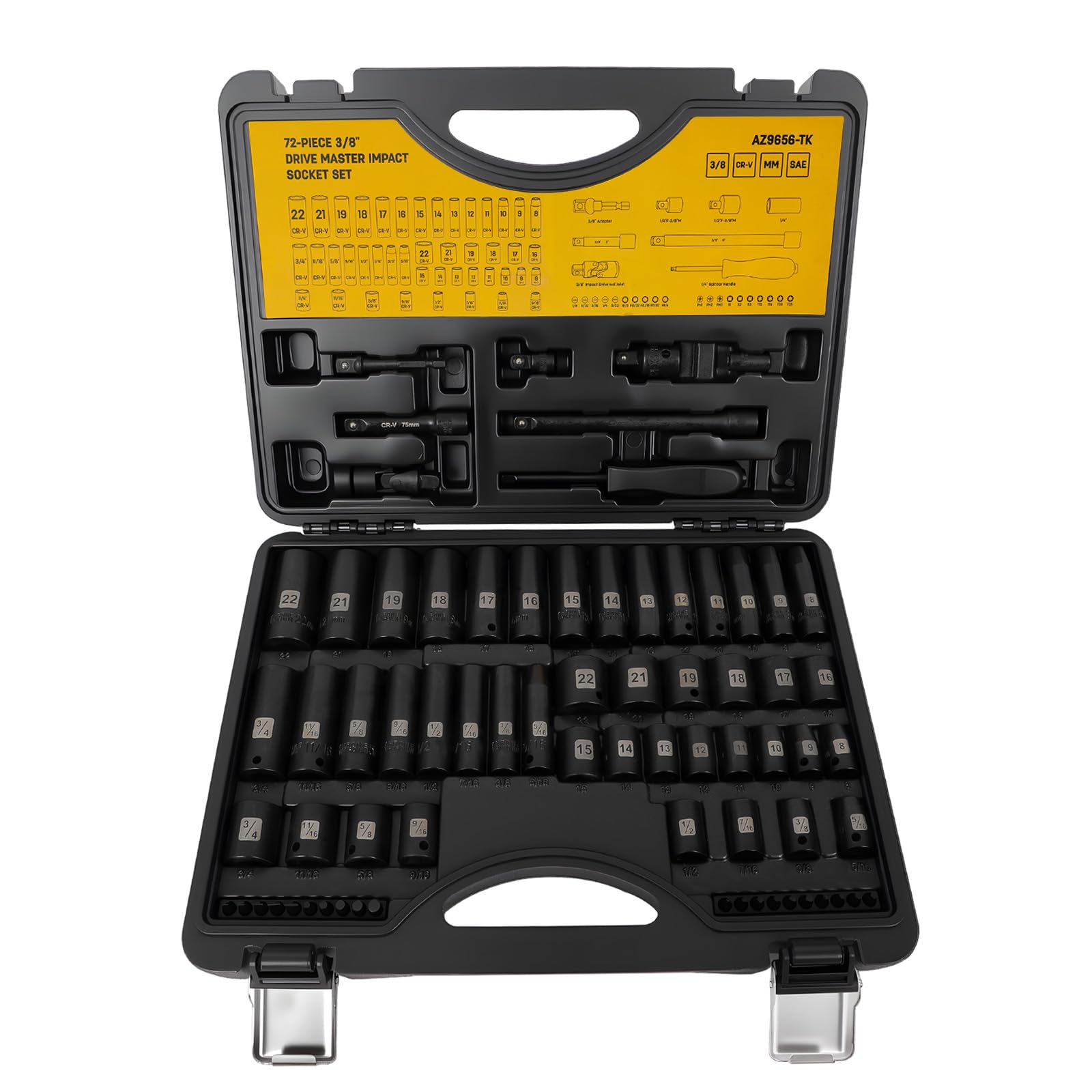 72 PCS 3/8" Impact Socket Bit Set 6 Point by Steelite – Chrome Vanadium Steel, Pack of 72, Model AZ9656-TK