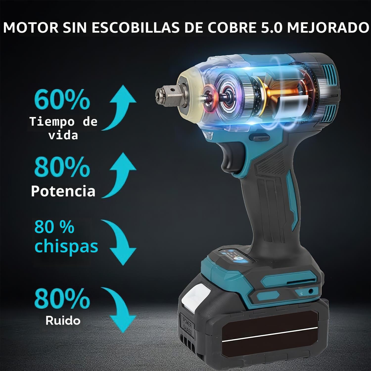 Llave de impacto a batería con dos baterías, 21 V, eléctrica, destornillador 3 en 1, 1200 N.m, llave de impacto, 6700 rpm, con luz LED, 5 tuercas de impacto, para casa/auto/DIY (1200 N.m)