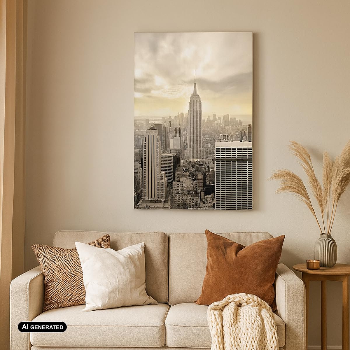 Cuadro Decorativo 55x100 cm Moderno Vertical Arquitectura Ciudades - 2630 | Nueva York Ciudad Rascacielos Cuadro sobre Lienzo Grande Arte mural Decoración del Hogar Salón Dormitorio Cocina
