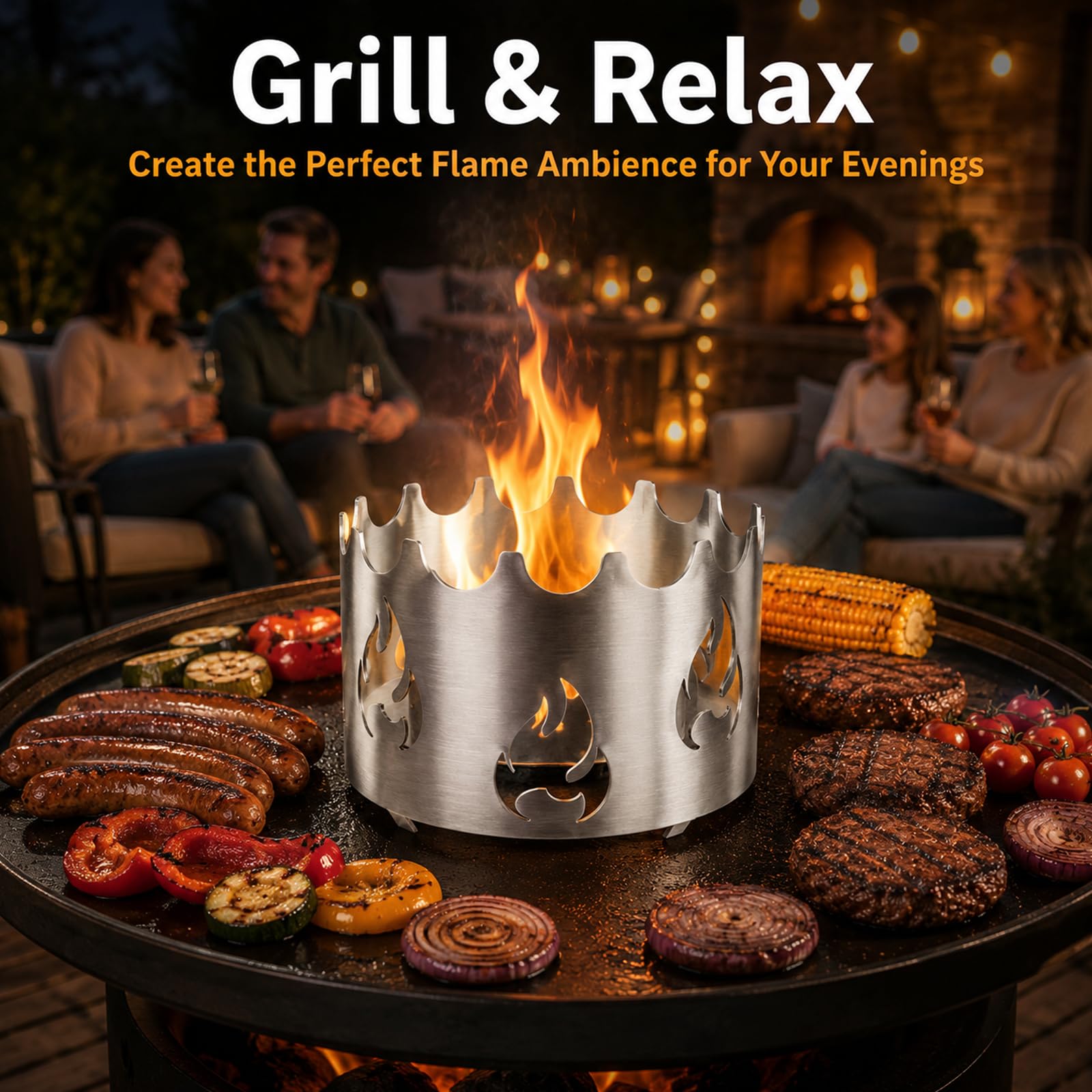 Soporte Wok de Acero Inoxidable para Plancha de Fuego con Abertura Ø 20 cm, Adaptador para Wok, Dutch Oven, Parrilla y Plancha, Accesorio para Barbacoa